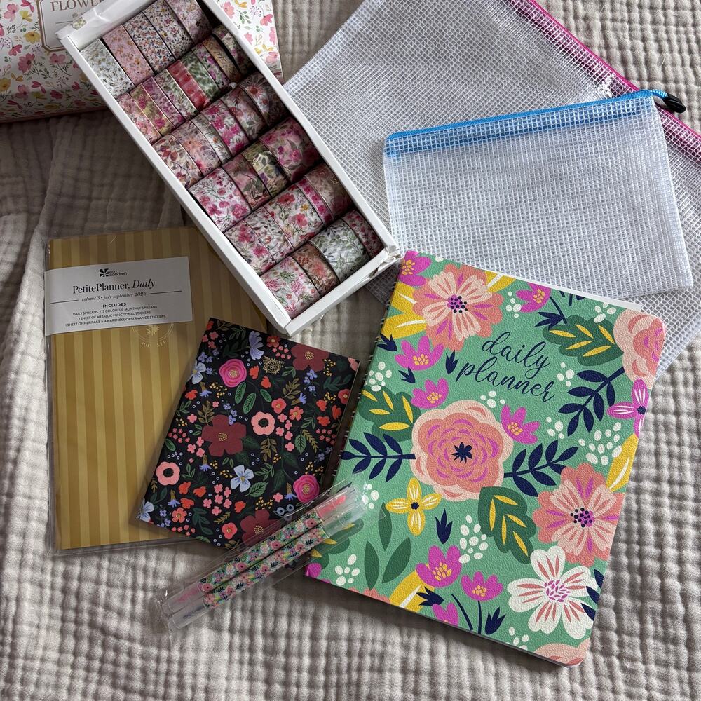 Planner lot with Erin Condren quarterly Daily Planner Washi, Undated Planner
